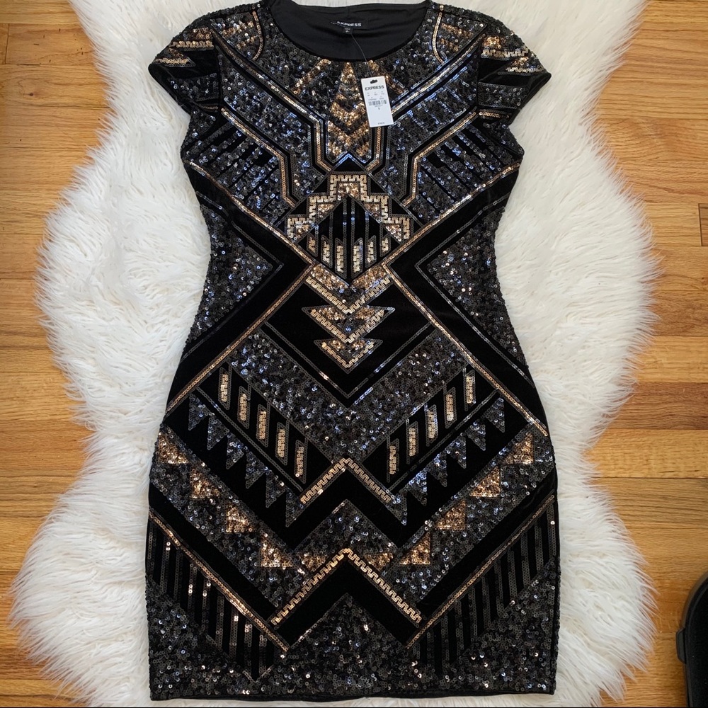 Gold and black mini dress